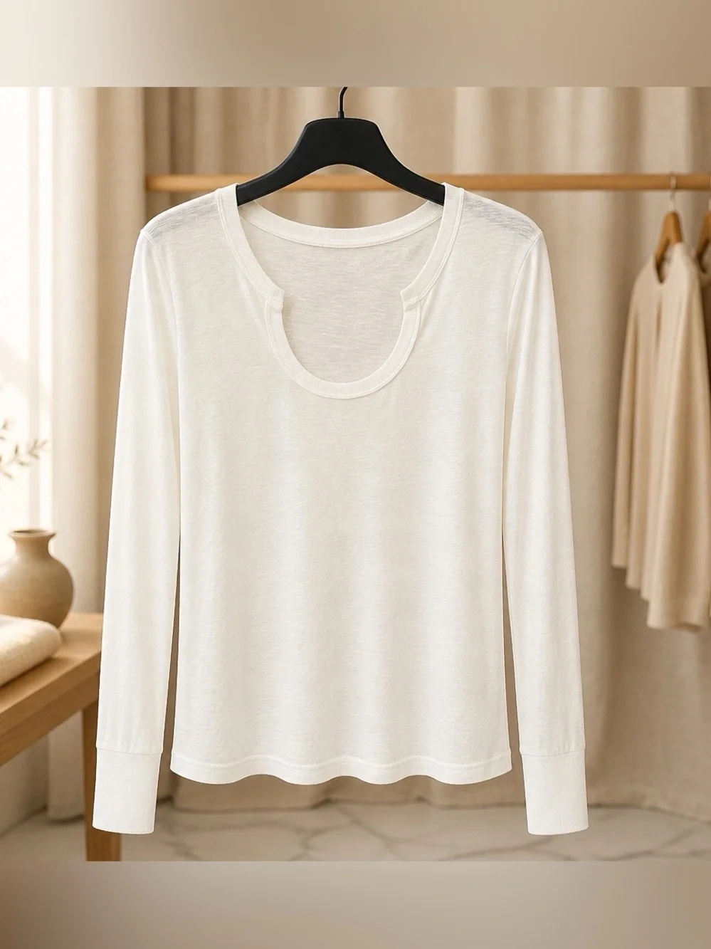 Anthropologie Long Sleeve Scoop Round Neck Top - Picture 2 of 7